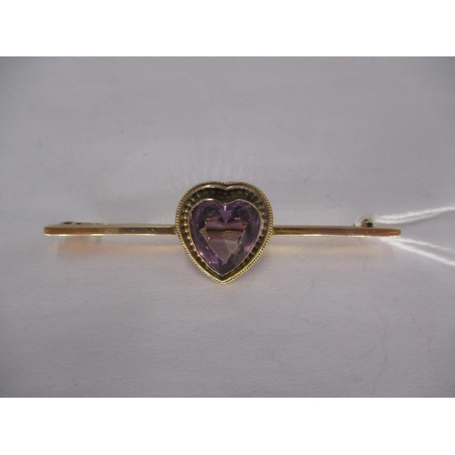 392 - 9ct Gold Amethyst Heart Brooch, 5.63g