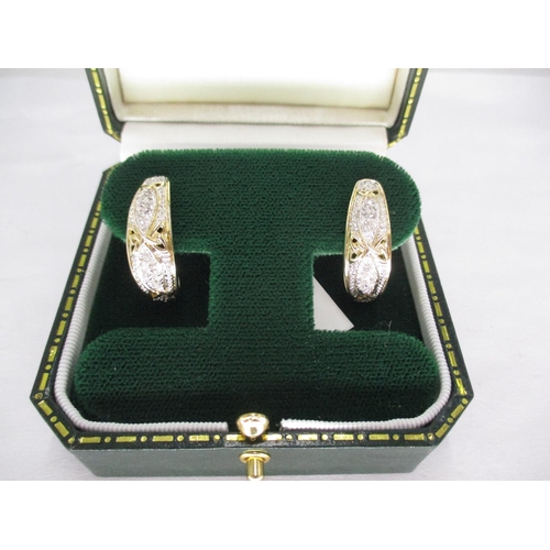 415 - 9ct Gold Diamond Large Hoop Earrings