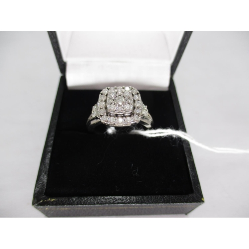 418 - 9ct White Gold Diamond Large Cluster Art Deco Style Ring