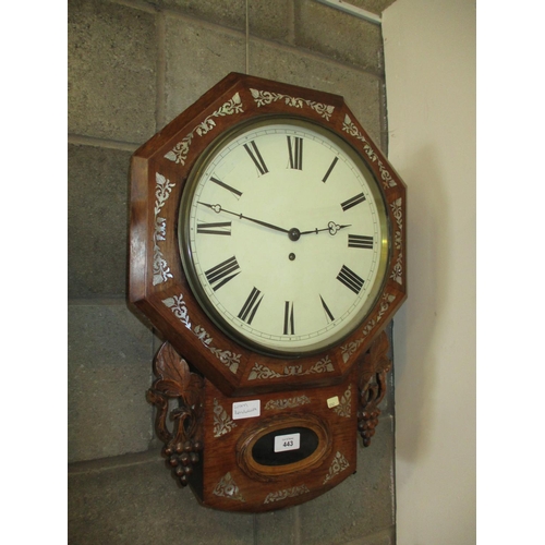 443 - 19th Century Rosewood and Mother of Pearl Inlaid Drop Dial Wall Clock