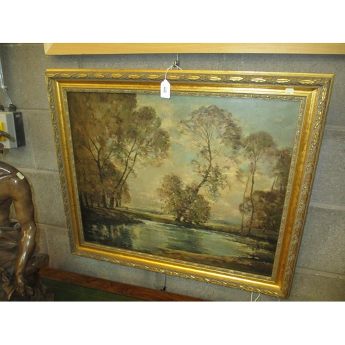 445 - Unsigned, Oil on Canvas, River Landscape, 55x67cm