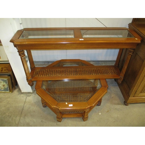 478 - Glass Top and Bergere Base Coffee Table and Matching Console Table