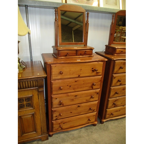 481 - Pine Chest of 4 Drawers and Dressing Mirror