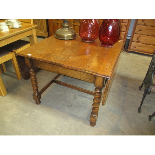 500 - 1920's Oak Barley Twist Drop Leaf Dining Table, 91x89cm, each leaf 32cm