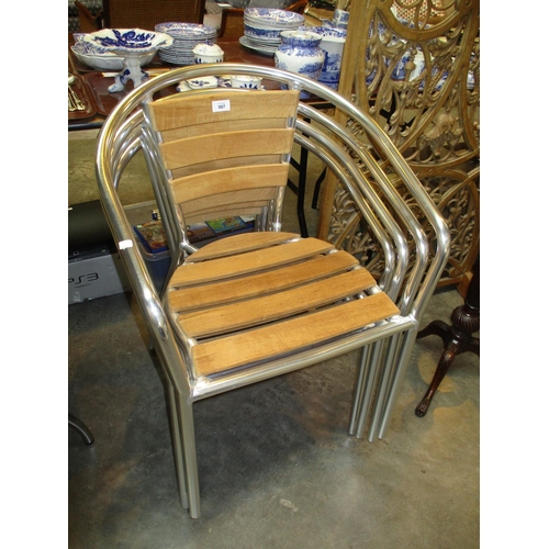 507 - Set of 4 Stainless Steel and Wood Chairs