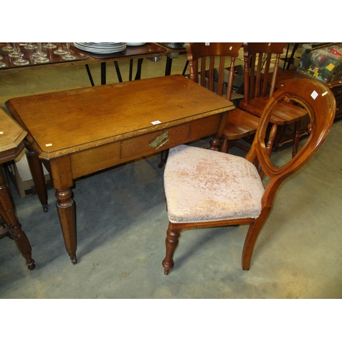 517 - Late Victorian Oak Writing Table, 96x48cm, along with a Balloon Back Chair