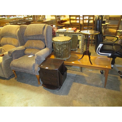 533 - Fireside Chair, Coffee Table, Wine Table, Coal Box and Newsrack