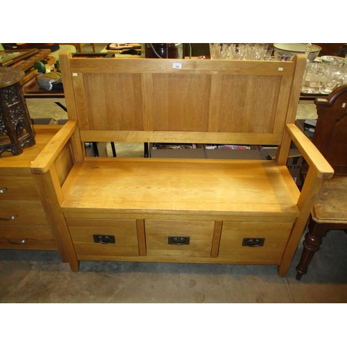 546 - Modern Light Oak Hall Bench with a 3 Drawer Base, 112cm