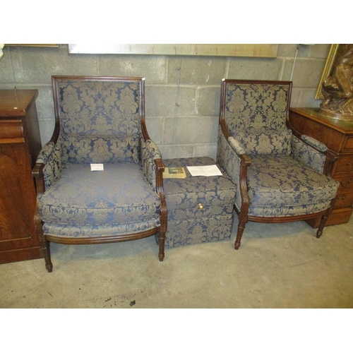 598 - Pair of Victorian Style Parlour Arm Chairs and a Box Stool