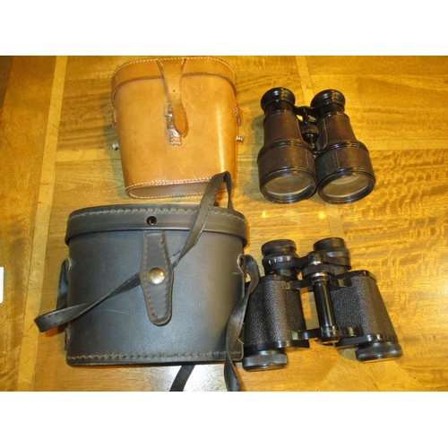 386C - Pair of Vintage Binoculars with Leather Case and a Pair of Prinz 8x30 Binoculars