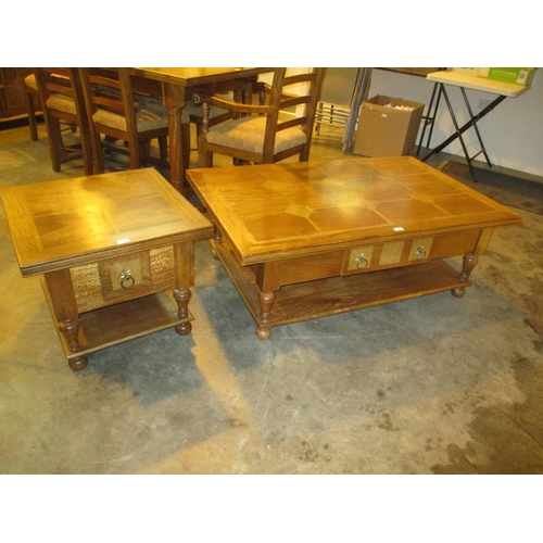 604 - Flagstone Inlaid Drawer Base Coffee Table and Matching Lamp Table