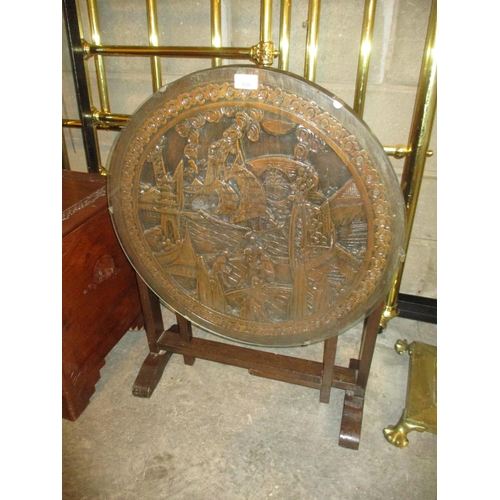 606 - Chinese Ornately Carved Firescreen Table