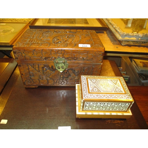 69A - Small Chinese Carved Camphor Box and a Musical Cigarette Box