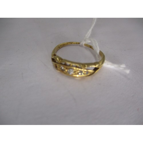 342 - Late Victorian 18ct Gold Ring in Pierced Mount Set with Four Small Diamonds, 1.9g