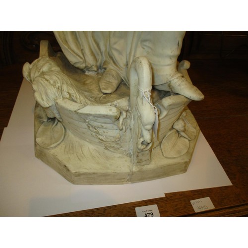 259 - F. M. Miller 19th Century Parian Figure of a Maiden Standing on The Bow of a Boat, 90cm high, repair... 
