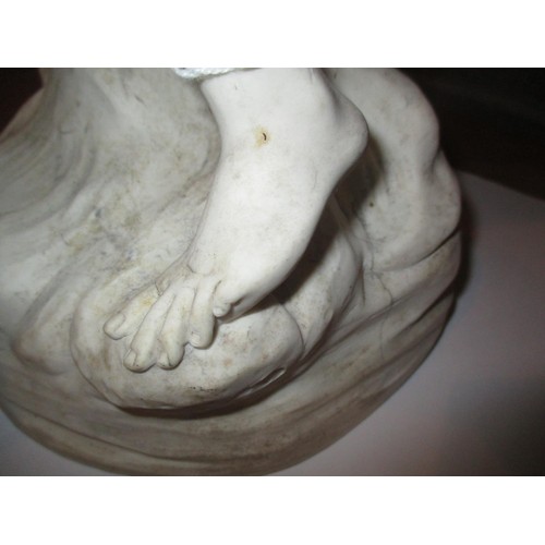 106 - 19th Century Parian Figure of a Maiden Seated on a Rock with 2 Love Birds, 52cm, base approx 24x21cm