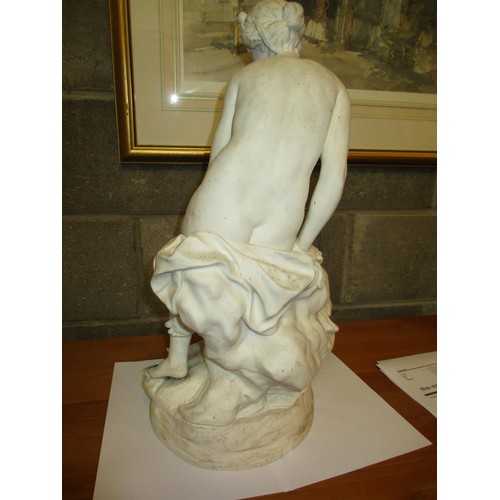 106 - 19th Century Parian Figure of a Maiden Seated on a Rock with 2 Love Birds, 52cm, base approx 24x21cm