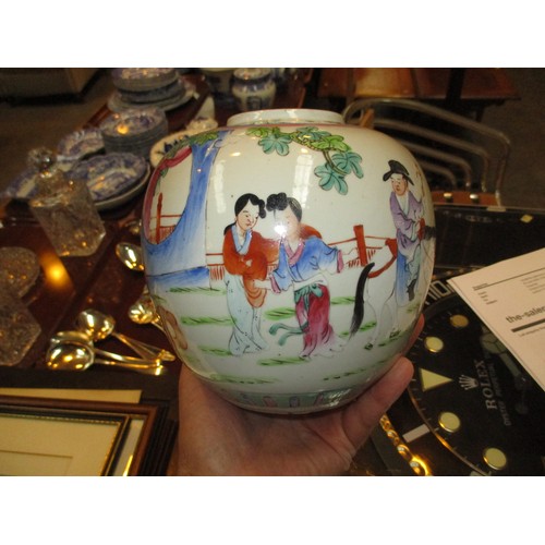 293 - Two Chinese Porcelain Ginger Jars Painted with Figures and Scenes, 16cm and 14cm