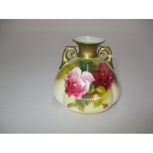 300 - Royal Worcester Porcelain Rose Painted Vase by S. Pilsbury, 9cm