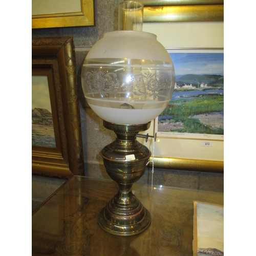 115 - Brass Base Oil Lamp with Shade and Funnel