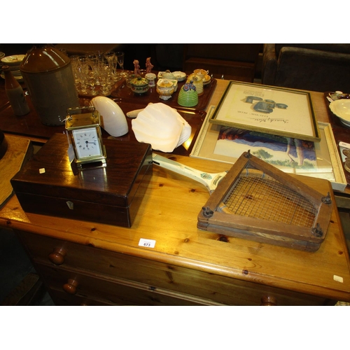 144 - Victorian Rosewood Writing Box, Carriage Clock and a Victory Tennis Racquet