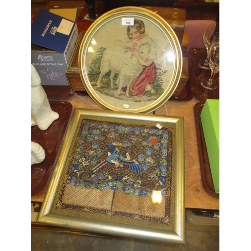 162 - Oriental Silk Needlework Picture and a Victorian Tapestry Picture