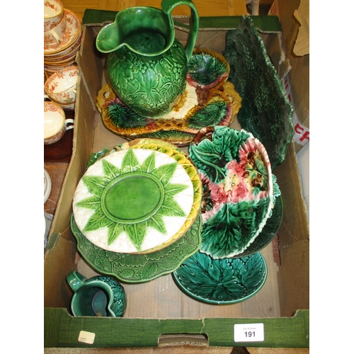 191 - Box of Majolica and Other Pottery