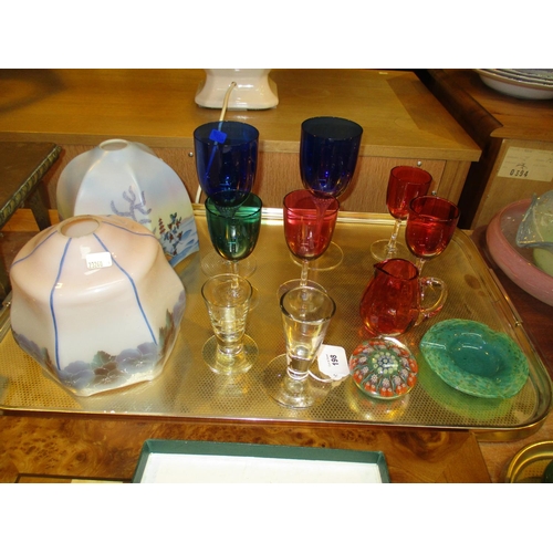 198 - Monart Glass Dish, 2 Glass Shades and Other Glasswares