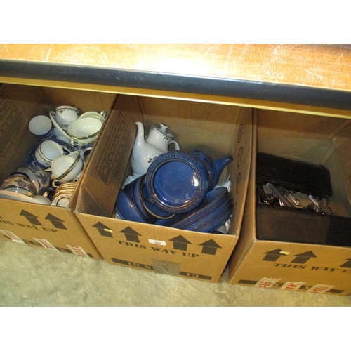 220 - Three Boxes of Silver Plated Cutlery, Denby and Other Ceramics