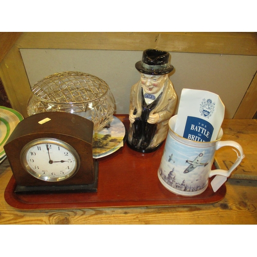 262 - Royal Doulton Winston Churchill Jug, Battle of Britain Tankard, 2 Plates, Clock and Rose Bowl