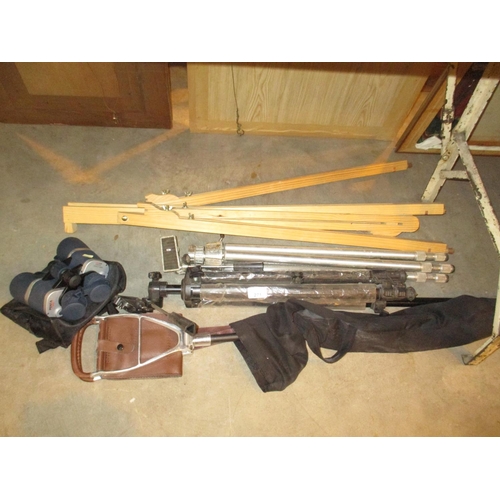 271 - Penta Binoculars, Shooting Stick, 2 Tripods and Easel