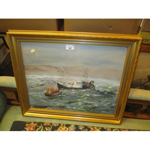 281 - John Cowan, Oil Painting, Rescue Off Montrose, 40x50cm