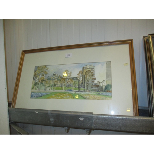 311 - Ian S. Brown 1999, Watercolour of Dundee University, 18x42cm