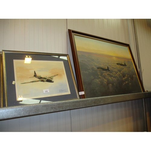 312 - C R Richardson, 3 Watercolours of Fighter Planes, 27x35cm, along with a Coulson Print