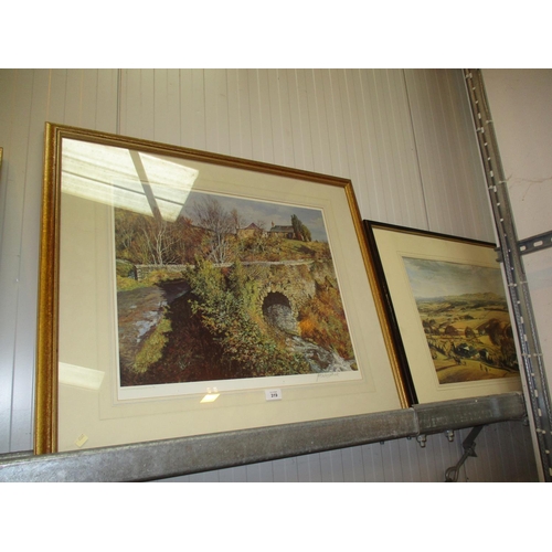 319 - James McIntosh Patrick Signed Print of a Bridge 193/850, along with a Farm Print