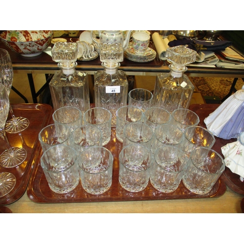 45 - Three Whisky Decanters and 16 Tumblers