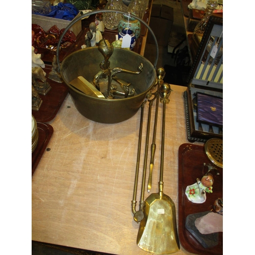 5 - Brass Jam Pan, Fire Dogs and Tools