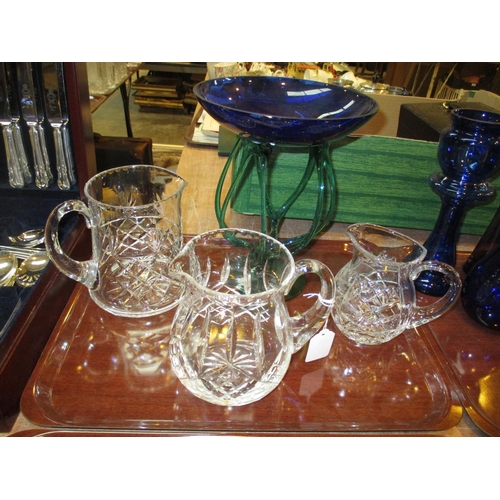 55 - Three Crystal Jugs and Glass Centrepiece
