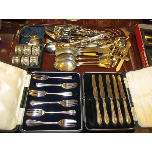 56 - Cased Set of 6 Napkin Rings, Cased and Loose Cutlery