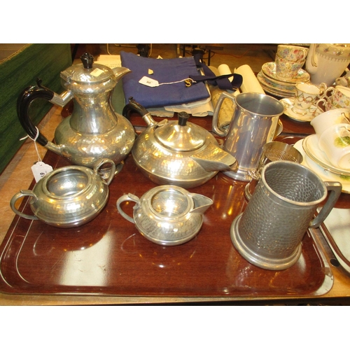61 - Hammered Pewter 4 Piece Tea Set and Other Items