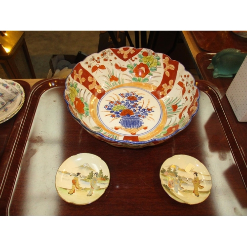 64 - Imari Porcelain Bowl and a Pair of Small Satsuma Dishes