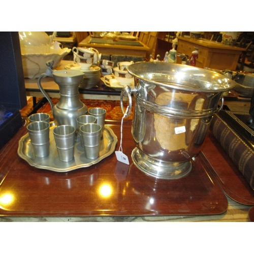 80 - Silver Plated Wine Cooler and a Pewter Wine Set