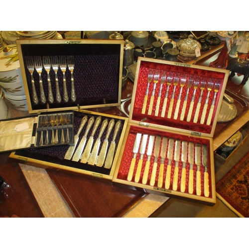 89 - Part Sets of Fish and Fruit Cutlery and a Case of Pastry Forks