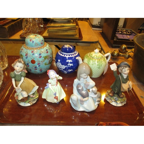 9 - Royal Doulton, Lladro and Capodimonte Figures, 2 Ginger Jars and a Teapot