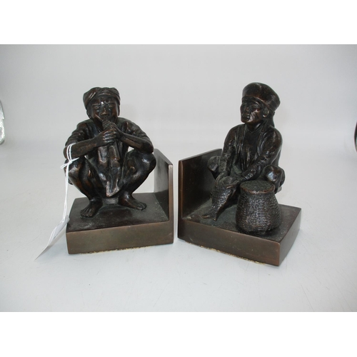 321 - Pair of Eastern Bronze Figure Bookends, 16cm