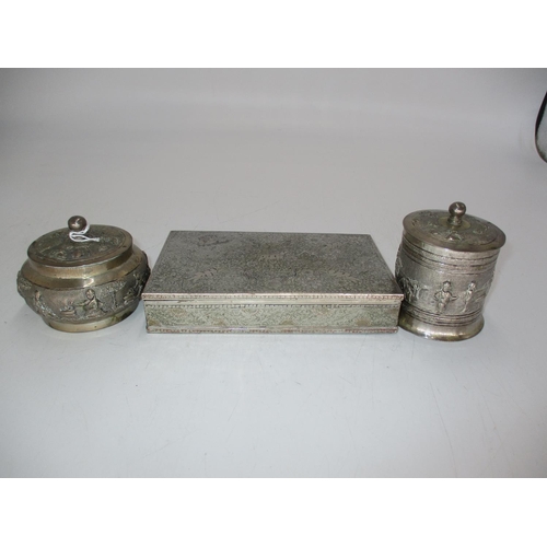 326 - Two Eastern White Metal Circular Boxes and a Cigarette Box