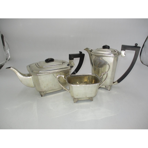 327 - Art Deco Silver Teapot, Hot Water Jug and Sugar Bowl, Birmingham 1937, 1662g total
