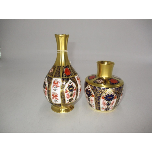 Two Royal Crown Derby 1128 Vases, 10 and 16cm