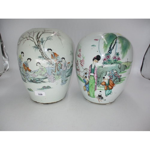 339 - Pair of Chinese Porcelain Vases Painted with Figures and Scenes, 26cm