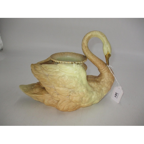 381 - Royal Worcester Blush Ivory Porcelain Swan Vase, 26cm long, 20cm high